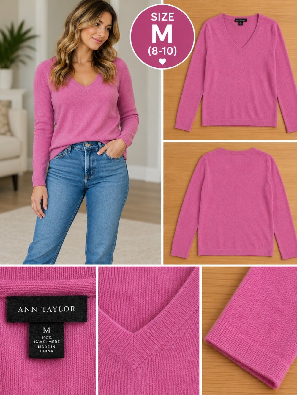 Ann Taylor Women's medium pink cashmere sweater #32